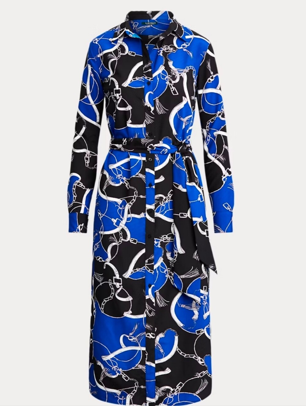 Ralph Lauren Blue Belted Crepe Shirtdress